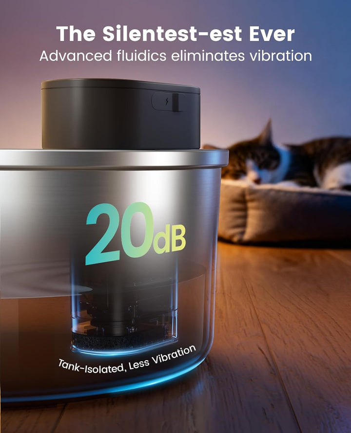 oneisall Wireless Cat Water Fountain for Drinking 3.2L | Stainless Steel Dishwasher Safe Cat Fountain,20db Silent Pump,4000mAh Battery Operated Pet Water Dispenser Motion Sensor