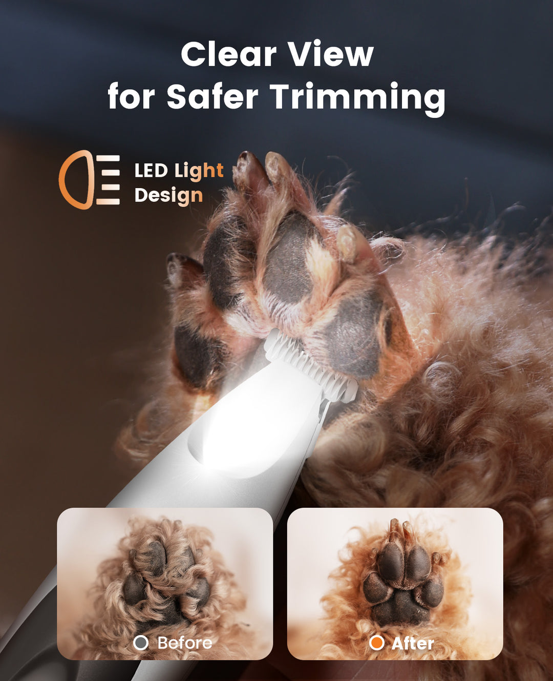 Oneisall Low Noise Dog Paw Trimmer with LED Light & 20mm Widen Blade