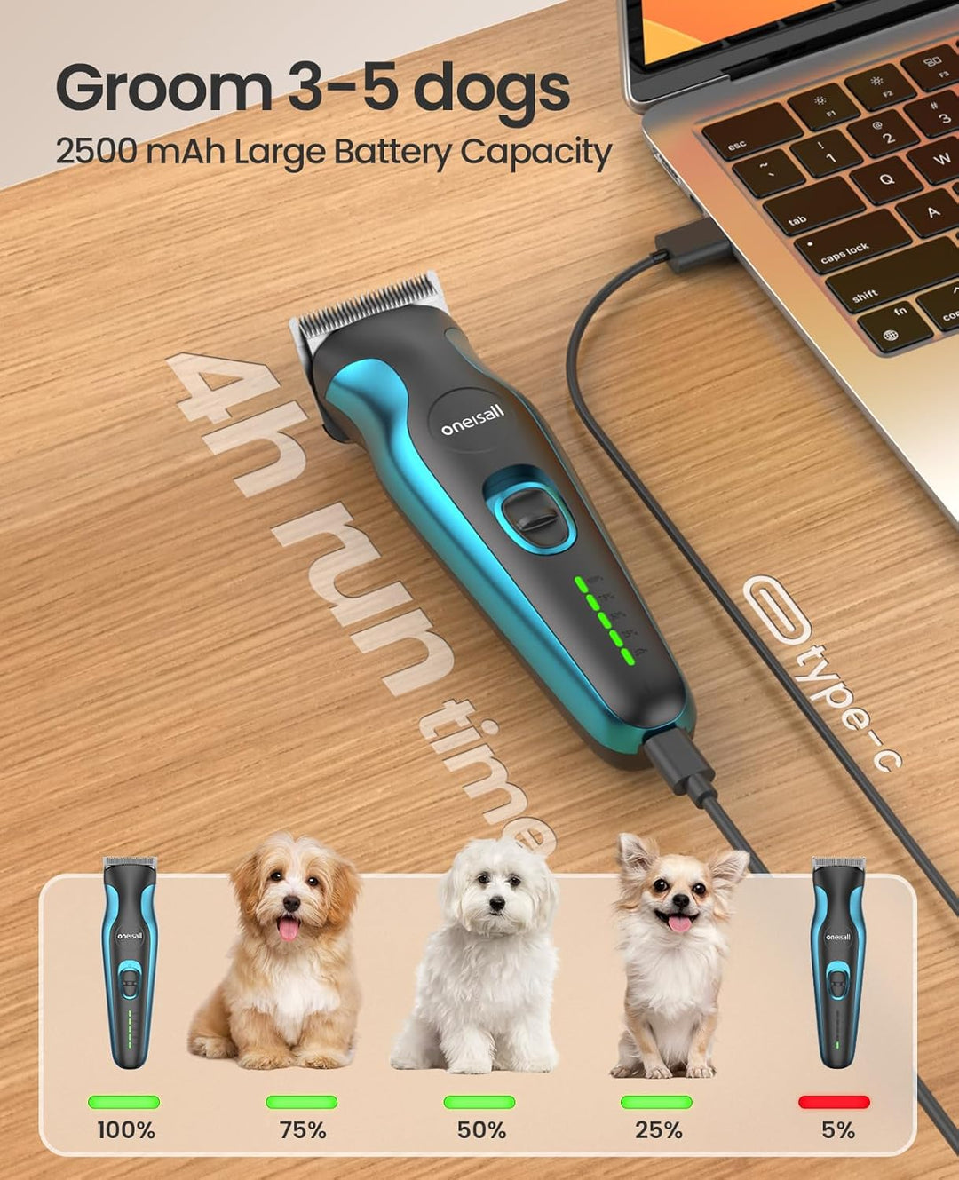 Oneisall DTJ002 Dog Clipper with Narrow Blade