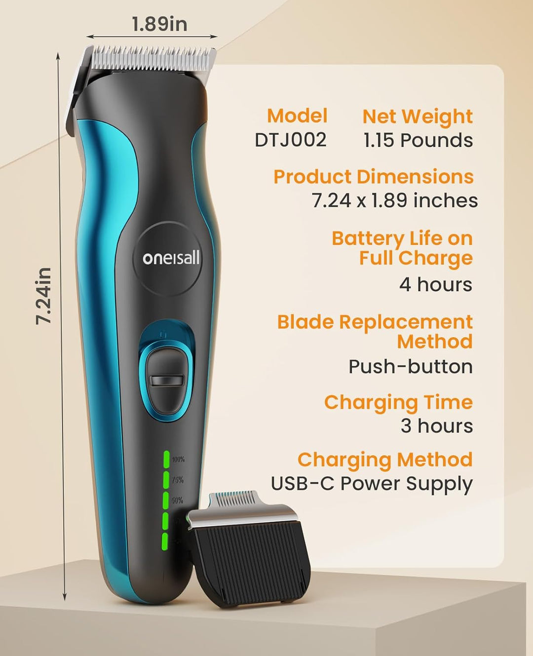 Oneisall DTJ002 Dog Clipper with Narrow Blade