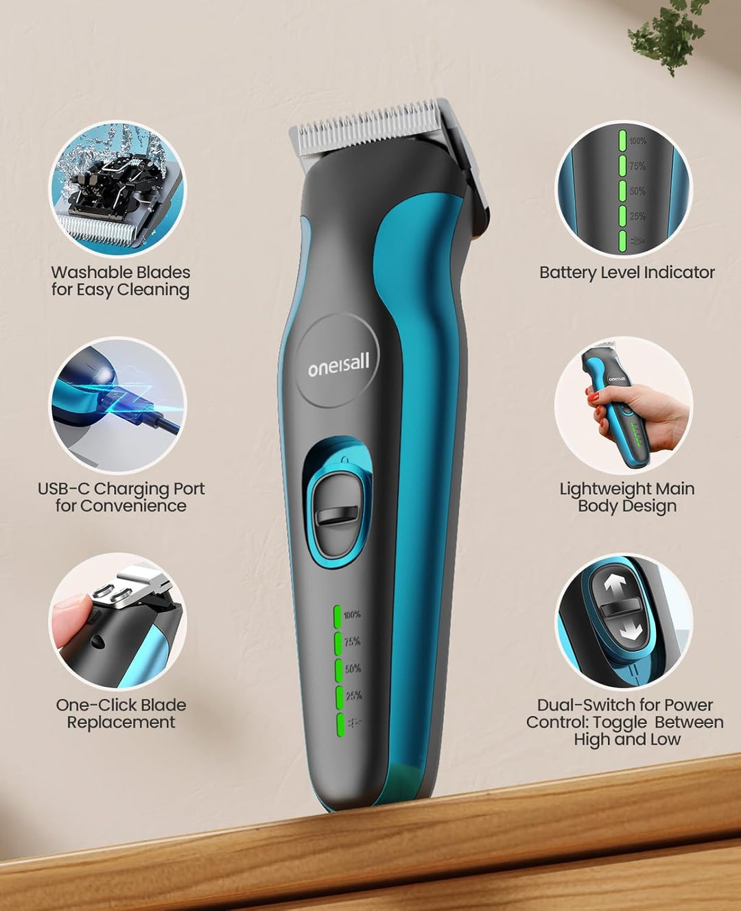 Oneisall DTJ002 Dog Clipper with Narrow Blade