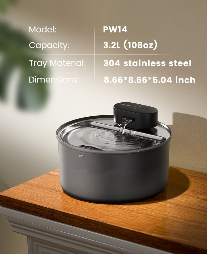 oneisall Wireless Cat Water Fountain for Drinking 3.2L | Stainless Steel Dishwasher Safe Cat Fountain,20db Silent Pump,4000mAh Battery Operated Pet Water Dispenser Motion Sensor